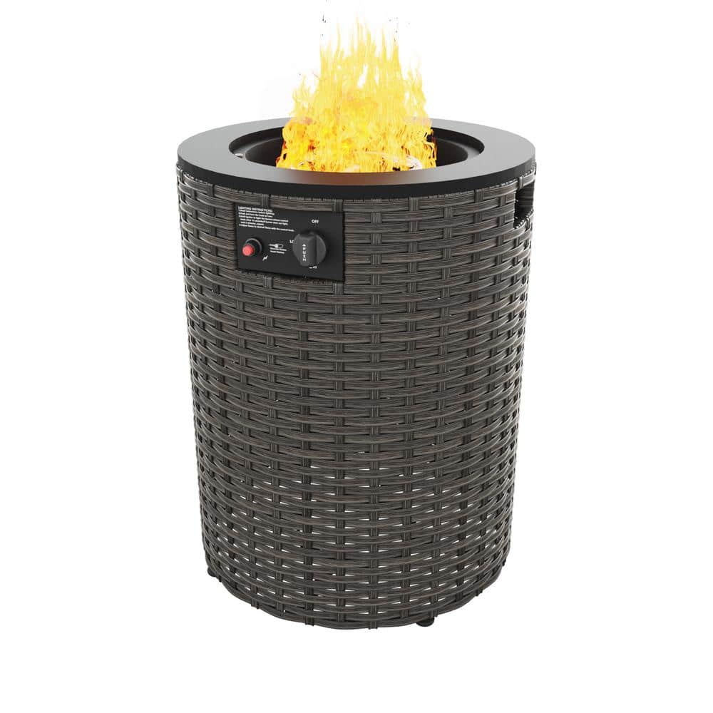 JOYSIDE 18.9 in. Gray Round Wicker Fire Pit Table Outdoor