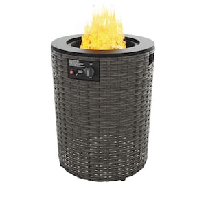 18.9 in. Gray Round Wicker Fire Pit Table Outdoor Patio Propane Gas Firepit with Metal Tabletop