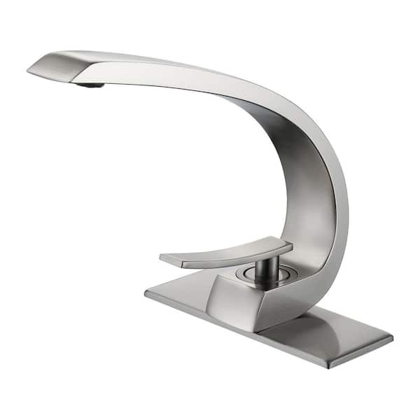 Flynama Single Hole Single-Handle Bathroom Faucet With Deck Plate in Brushed Nickel