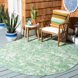 Courtyard Green Blue/Ivory 7 ft. x 7 ft. Distressed Abstract Indoor/Outdoor Patio  Round Area Rug