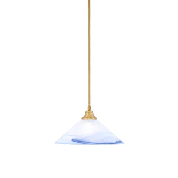 Unbranded Sparta 100-Watt 1-Light New Age Brass Stem Pendant Light with Blue Swirl Glass Shade and Light Bulb Not Included