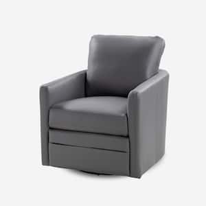 Rosario Grey Vegan Leather Swivel Accent Chair with Cushion