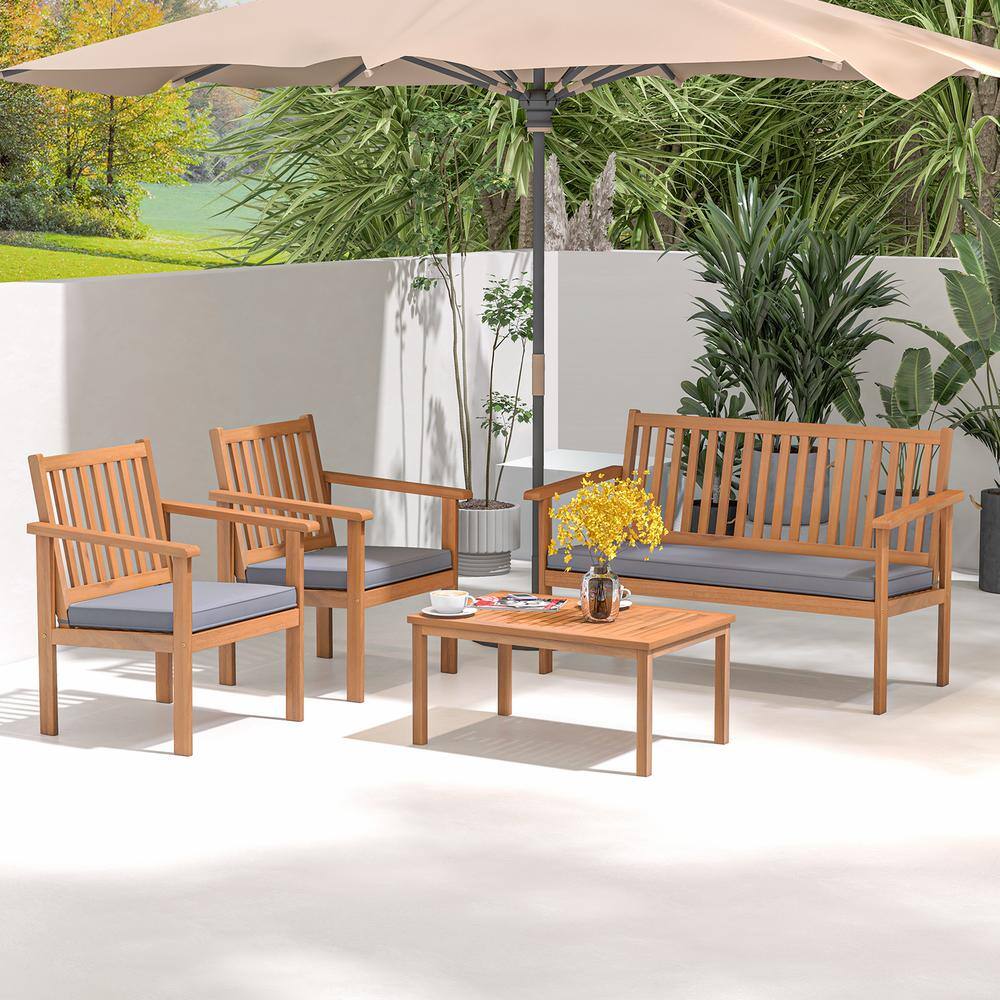 4-Piece Acacia Wood Patio Conversation Set with Gray Cushions price history on PriceWatchPro