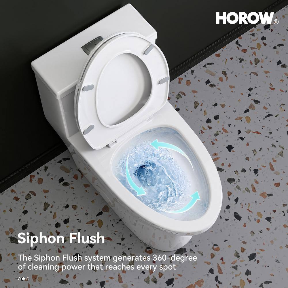 White Ceramic Dual Flush Elongated One-Piece Toilet
