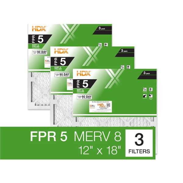 HDX 12 in. x 18 in. x 1 in. Standard Pleated Air Filter FPR 5, MERV 8 (3-Pack)
