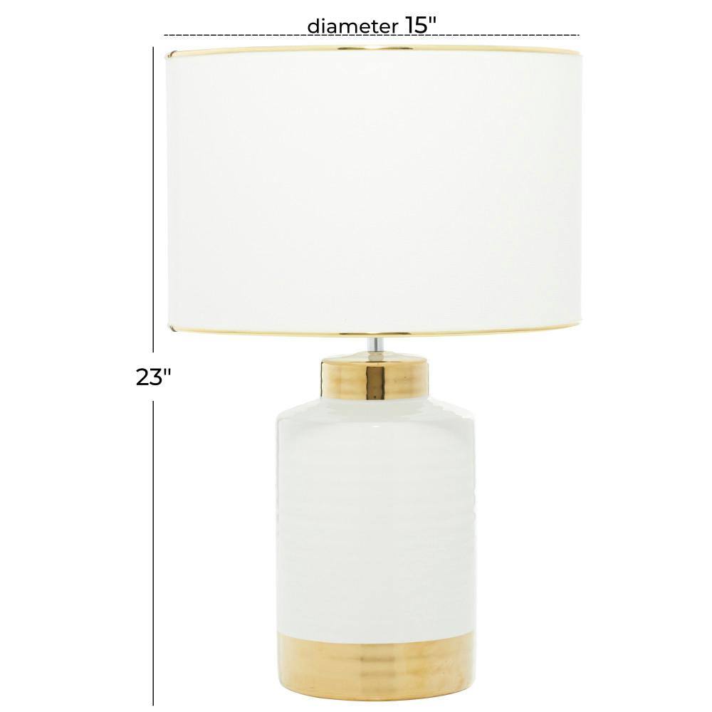 Gold Trim White Ceramic Cylindrical Nightstand Lamp