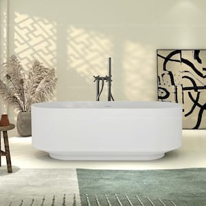 67 in. x 29.5 in. Stone Resin Solid Surface Flatbottom Freestanding Luxury Soaking Bathtub in White