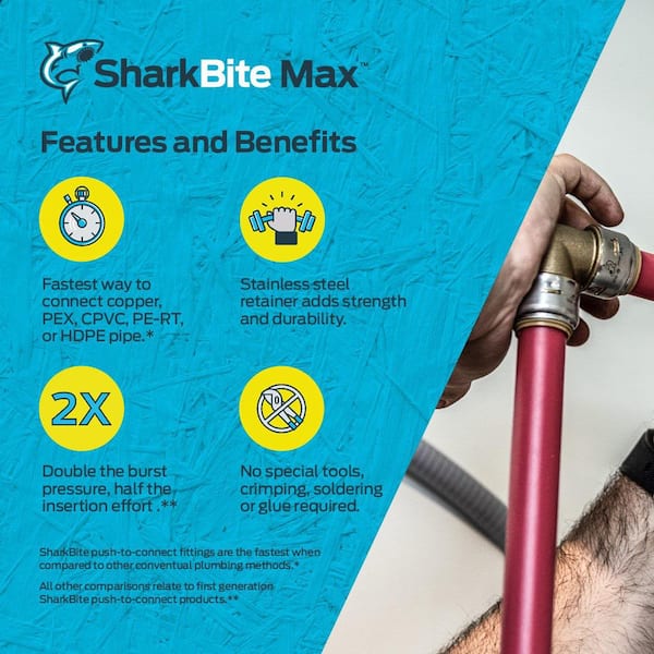 SharkBite - Max 3/4 in. x 1/2 in. Push-to-Connect Brass 90-Degree Reducing Elbow Fitting