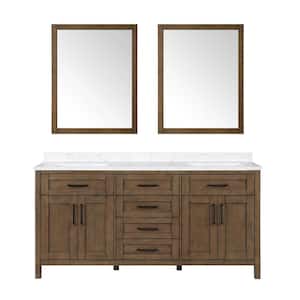 Tahoe 72 in. W x 21 in. D x 34 in. H Double Sink Vanity in Almond Latte with White Engineered Marble Top, Mirrors & USB