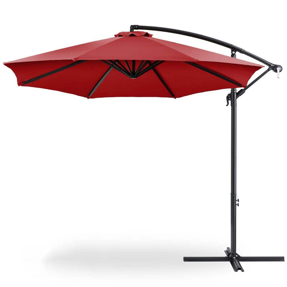 10 ft. Steel Cantilever Tilt Patio Umbrella in Red