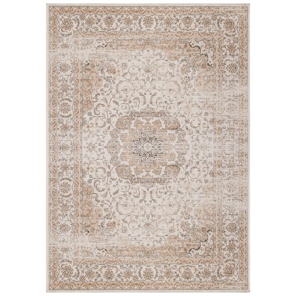 Atlas 3 ft. x 4 ft. Ivory/Beige Medallion Distressed Area Rug