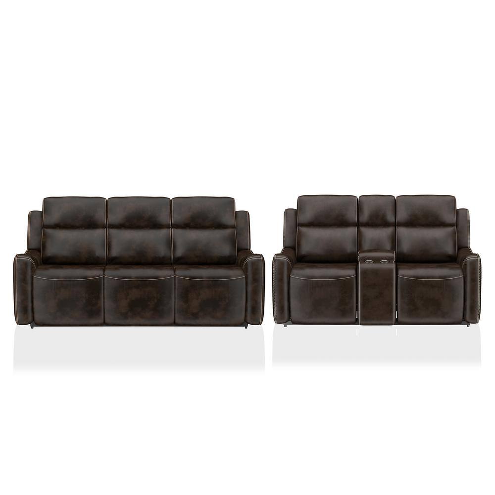 Furniture of America Chapmin 69.5 in. Dark Brown Faux Leather 2