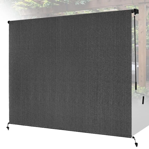 8 x 8 ft Gray Gazebo Pergola Shades Roll Up with Crank Wand, Cordless Blind, 90% UV Blocking & Privacy Protection