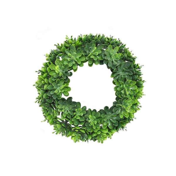 7.5 in. Frosted Green Artificial Lotus Small Succulent Greenery Wreath Candle Ring (Set of 3)