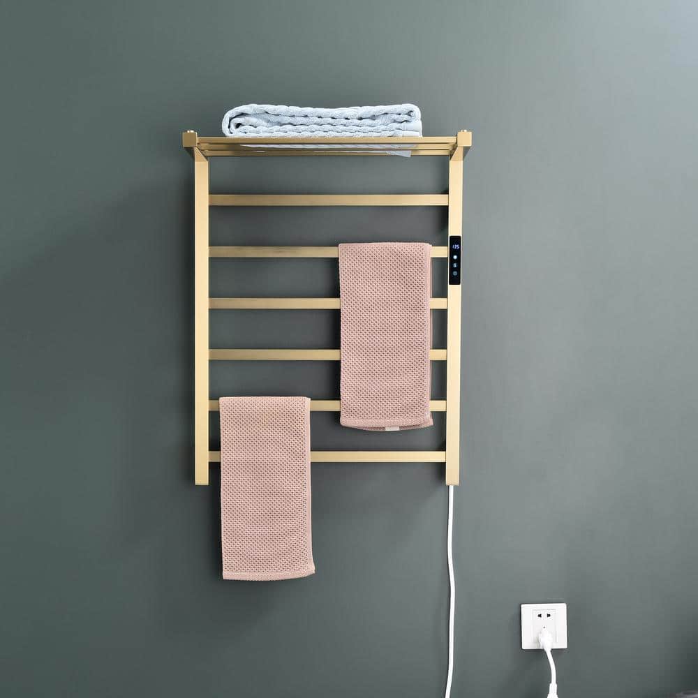 9-Stainless Steel Bars Wall Mounted Electric Heated Towel Drying Rack in Go