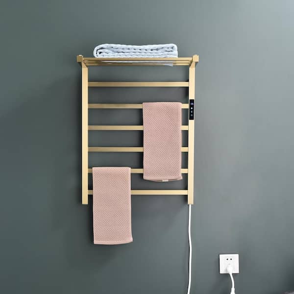 Unbranded 9-Stainless Steel Bars Wall Mounted Electric Heated Towel Drying Rack in Gold