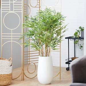 54 in. H Bamboo Artificial Tree with Realistic Leaves and White Fiberglass Pot