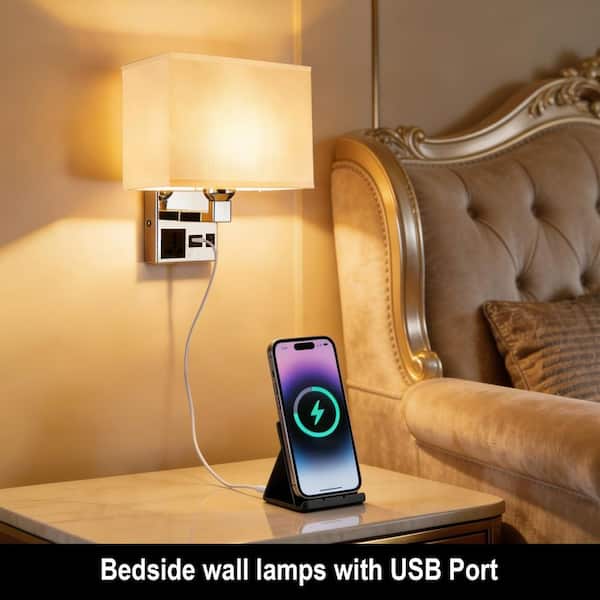 DYRCJ LED Light Black Finish Hardwired Wall Lamp with USB Port and