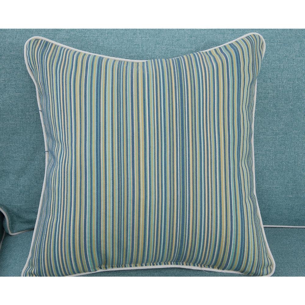 Aqua Linen Round Arm Sofa with Coastal Pillows