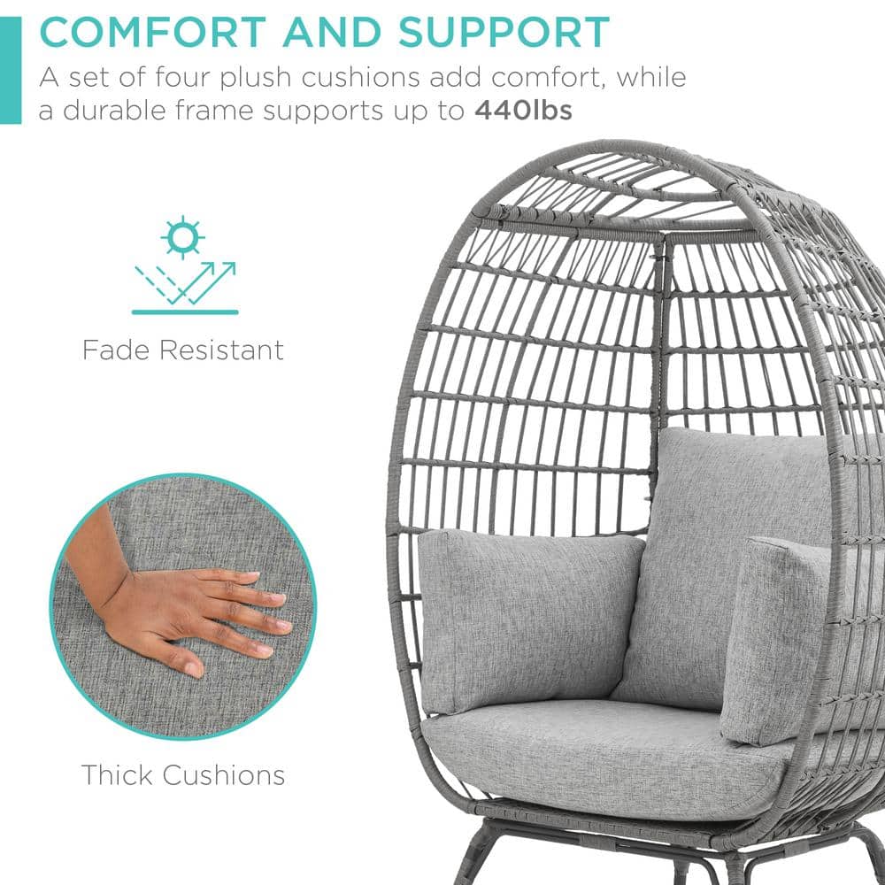 Gray Wicker Oversized Egg Lounge Chair with Cushions