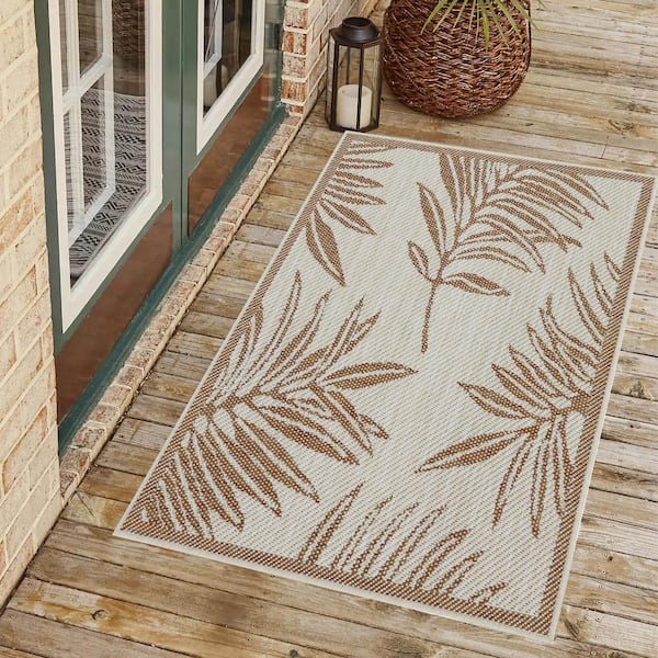 Liana Ivory and Brick 2 ft. x 3 ft. Indoor/Outdoor Area Rug