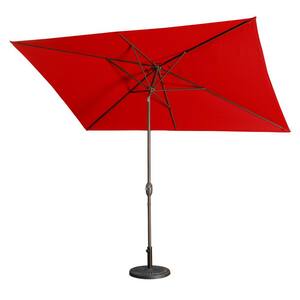 10 ft. Aluminum Outdoor Patio Beach Umbrella with Crank-Lift System and Push-Button Tilt in Red