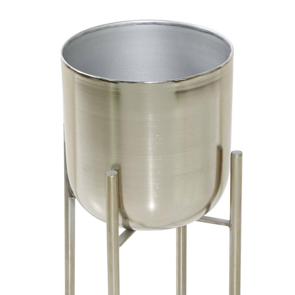 Silver Metal Indoor Outdoor Planter Set with Removable Stand, 19" and 22"