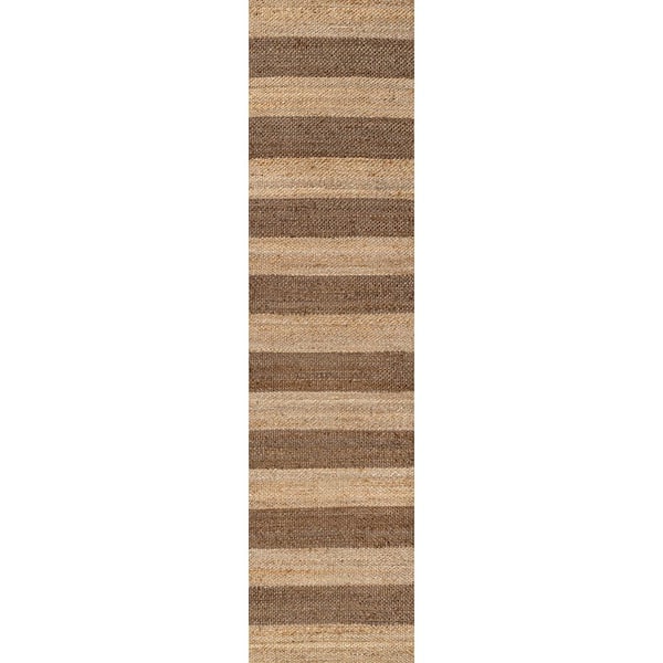 Jayden Rustic Farmhouse Woven Jute Stripe Natural/Brown 2 ft. x 10 ft. Runner Rug
