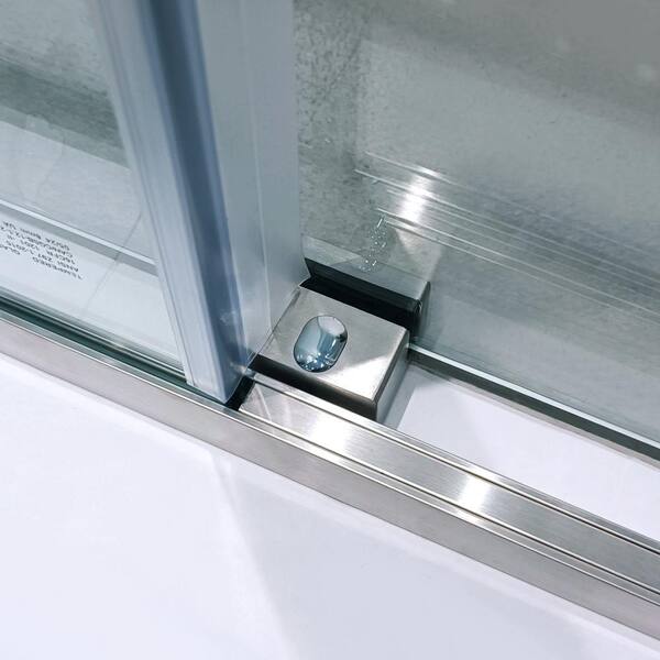 Staykiwi 60 in. W x 75 in. H Sliding Semi-Frameless Shower Door in Brushed Nickel Finish with Clear Glass
