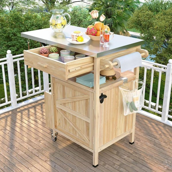 Runesay Black Mobile Kitchen Island with 1-Big Drawer 2-Lockable Wheels Simple Design to Display Foods and Utensil Clearly