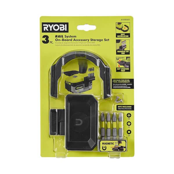 RYOBI - RAIL System Accessory Set (3-Piece) with Base, Magnetic Bit Bar Attach, 180° Magnetic Tray, (2) Screws, (4) Impact Bits