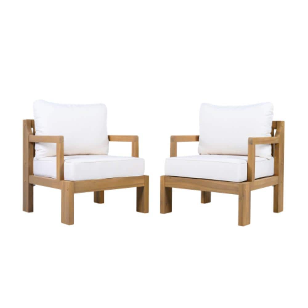 2-Piece Acacia Wood Outdoor Lounge Chair with Beige Cushions, Water Resistant price history on PriceWatchPro