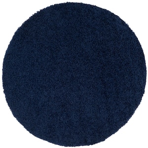 Athens Shag Navy 7 ft. x 7 ft. Round Gradient Solid Area Rug