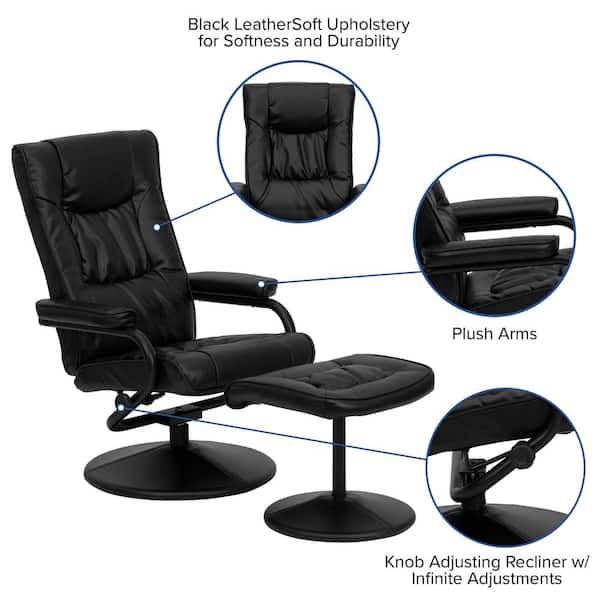 Black Leather Recliner And Ottoman, Leather Reclining Chair And Ottoman