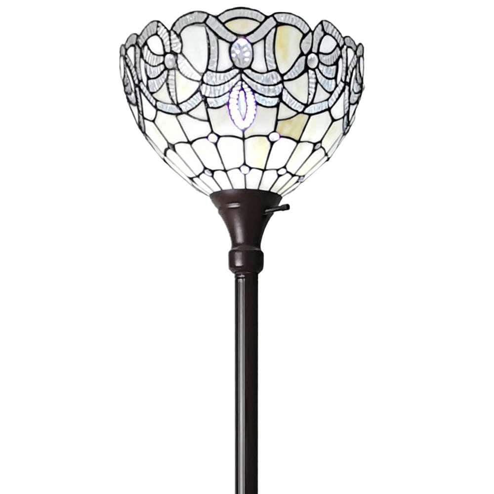 Tiffany Style Stained Glass Bronze Torchiere Floor Lamp