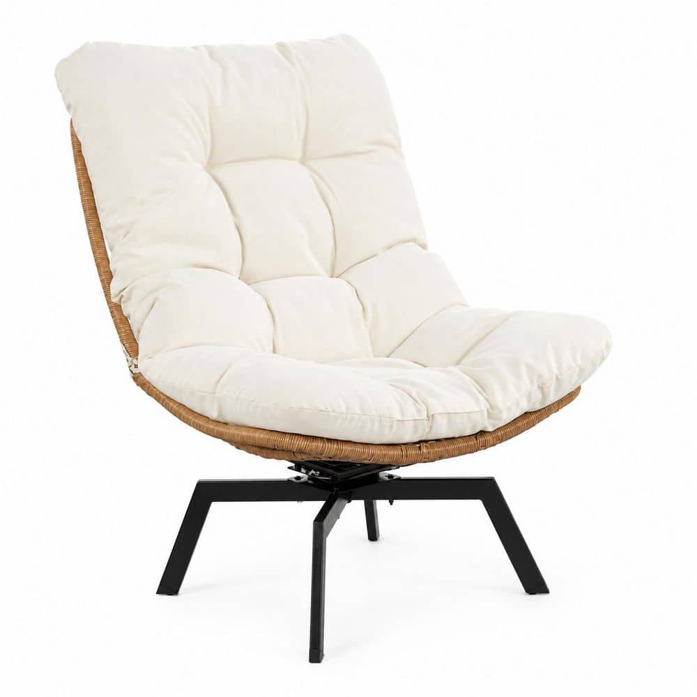 Natural Brown 1-Piece Wicker Outdoor Recliner with Cream White Cushions price history on PriceWatchPro