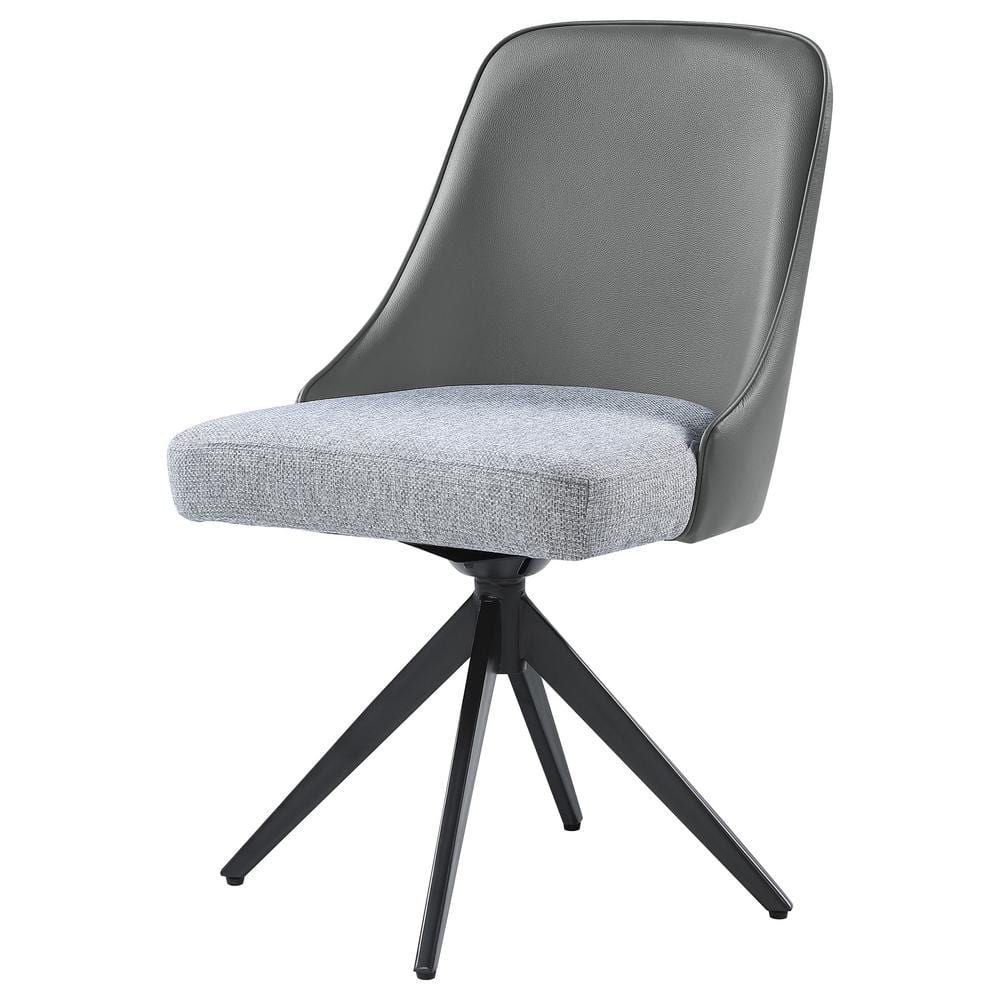 Gray Faux Leather and Fabric Swivel Side Chair with Metal Legs