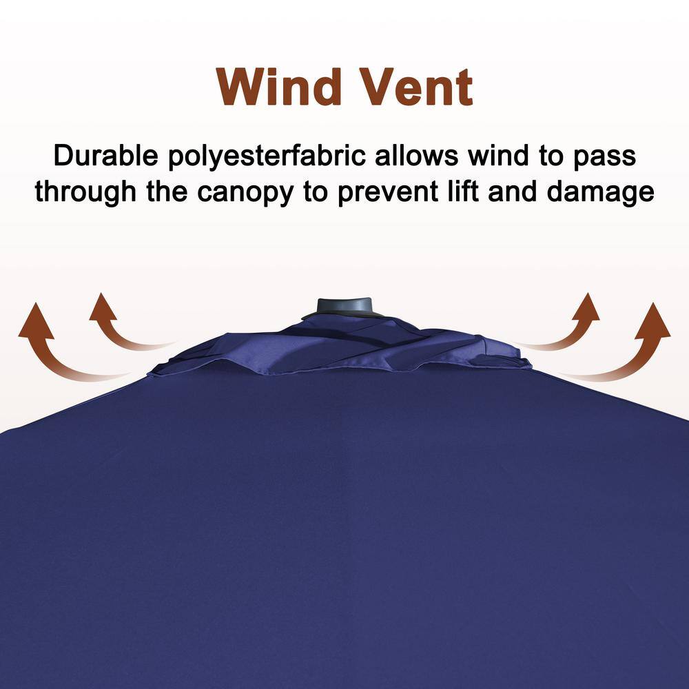 Navy Blue Aluminum Cantilever Patio Umbrella with LED Light and Stand