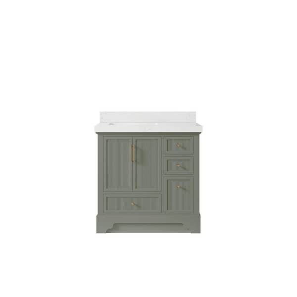 Willow Collections Alys 36 in. W x 22 in. D x 36 in. H Left Offset Sink Bath Vanity in Evergreen with 2 in. Empira Qt. Top