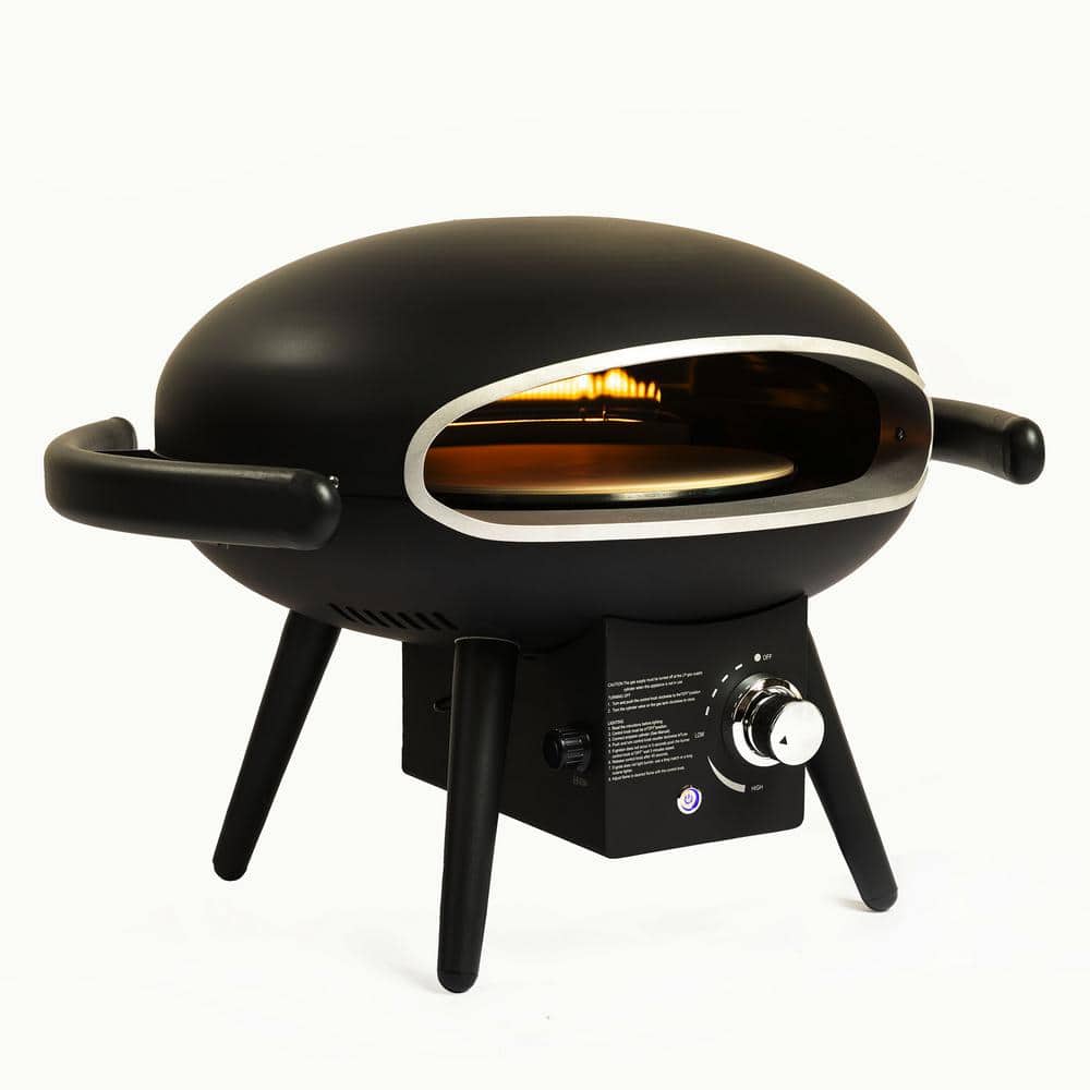 12 in. Small Portable Propane Outdoor Pizza Oven Black Gas Pizza Oven with Peer and Cutter (Backyar BBQ Pizza Maker)