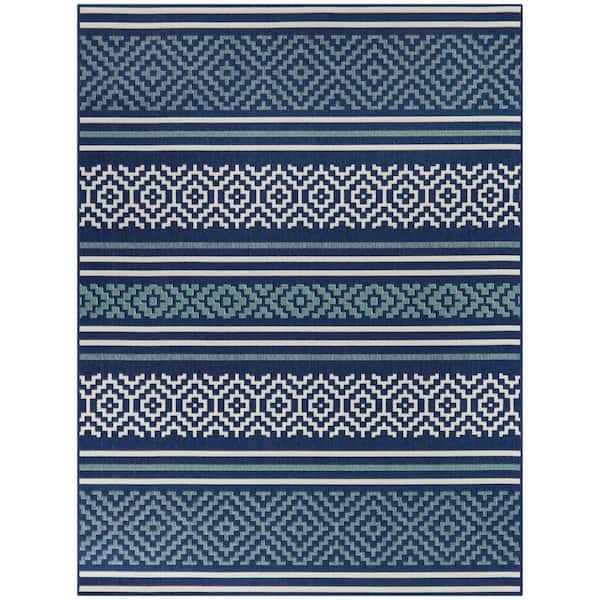 BALTA Alain Navy 5 ft. 3 in. x 7 ft. Trellis Indoor/Outdoor Area Rug