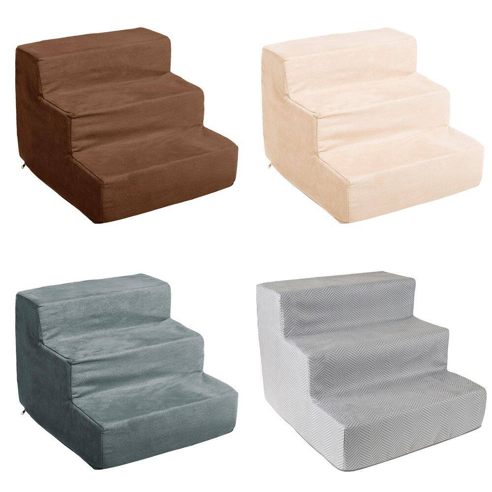 Brown 3-Step High-Density Foam Pet Stairs with Microfiber Cover