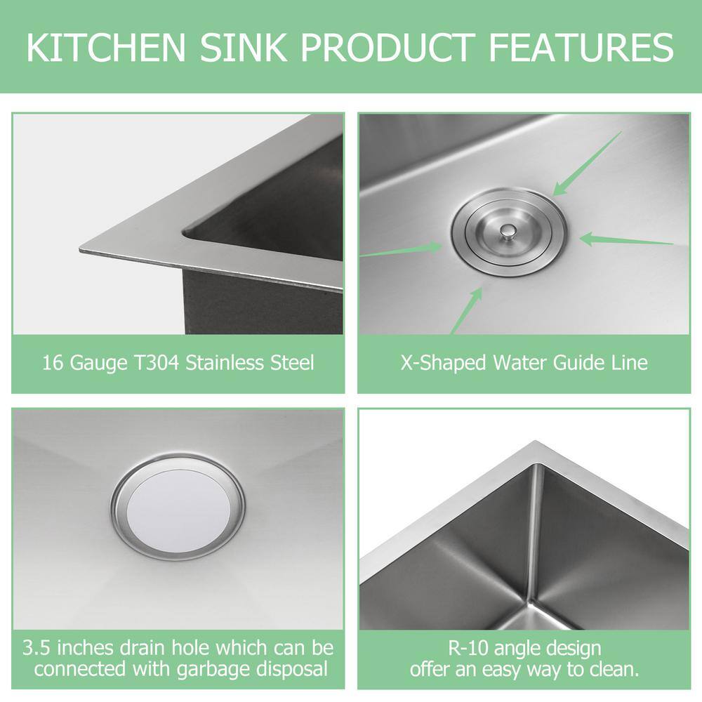 32-inch Brushed Stainless Steel Single Bowl Undermount Kitchen Sink