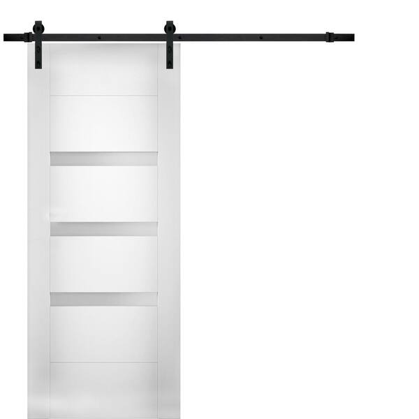 VDOMDOORS 24 in. x 84 in. Single Panel White Solid MDF Sliding Door with Barn Black Hardware