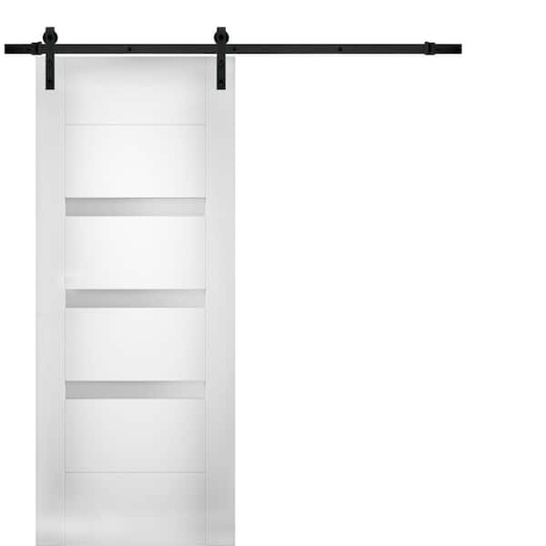 30 in. x 96 in. Single Panel White Solid MDF Sliding Door with Barn Black Hardware