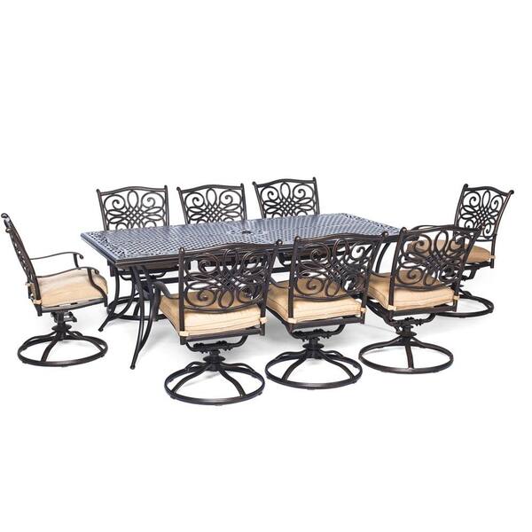 Cambridge Seasons 9 Piece Aluminum, Patio Furniture Dining Set Swivel Chairs