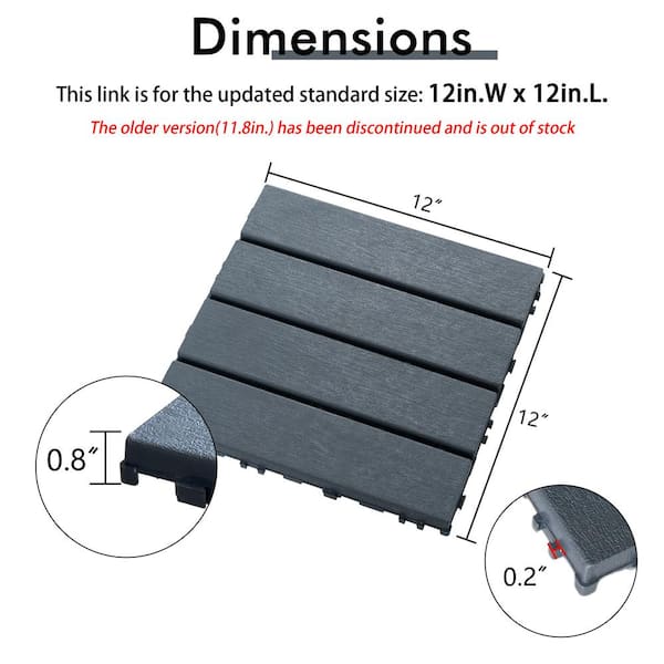 12 in. x 12 in. Outdoor Square Plastic Interlocking Flooring Deck Tiles for Courtyard Garden (Set of 44 pieces) in Gray