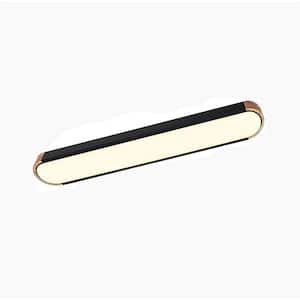 Lumin 38 in. W 1-Light Black and Wood Integrated LED Flush Mount Minimalist Long Oval Wood Ceiling Light for Hallway