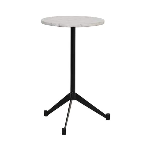 Storied Home 12.5 in. Black and White Round Marble End Table with ...