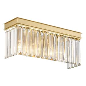 15 in. 3-Light Modern Gold Bathroom Vanity Light Wall Light Fixtures Over Mirror with Clear Crystal Shade